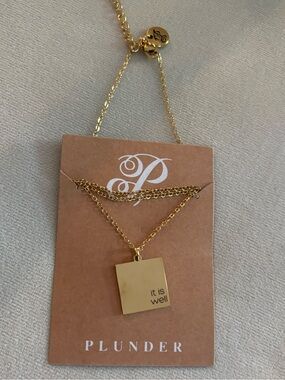 Plunder Gold Tone Square Pendant
Necklace NWT 18'20"  stamped “It Is Well”